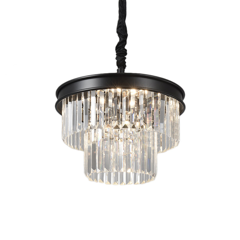 Postmodern Clear Crystal Glass Tiered Ceiling Light Chandelier 9/12-Lights Black 16/23 Wide

This