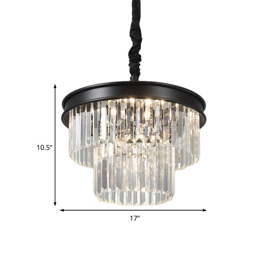 Postmodern Clear Crystal Glass Tiered Ceiling Chandelier Light, 9/12 Lights, Black, 16"/23" Wide