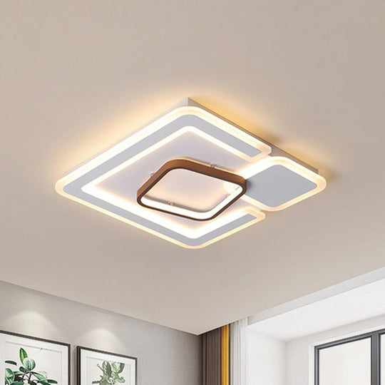 Nordic Geometric Led Flush Mount Acrylic Ceiling Light In Coffee For Living Room / 15.5 Warm