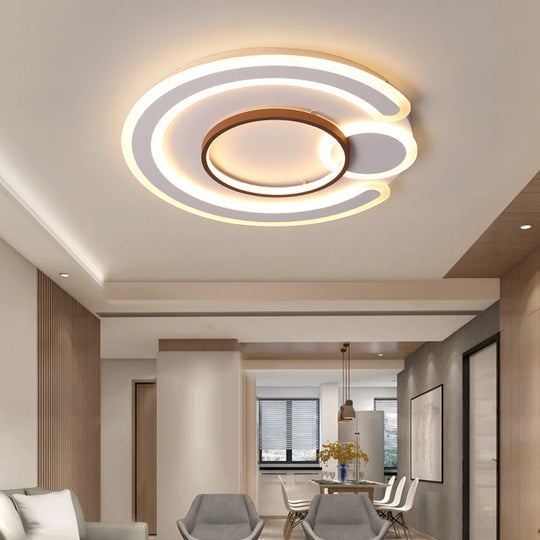 Nordic Geometric Led Flush Mount Acrylic Ceiling Light In Coffee For Living Room / 24.5 Warm