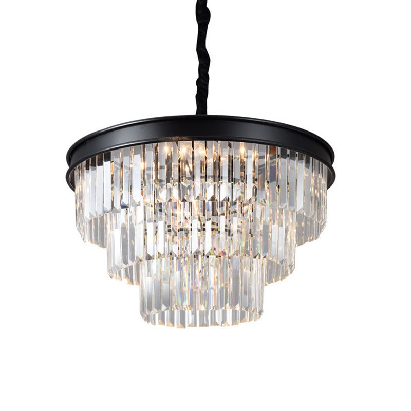 Postmodern Clear Crystal Glass Tiered Ceiling Light Chandelier 9/12-Lights Black 16/23 Wide

This