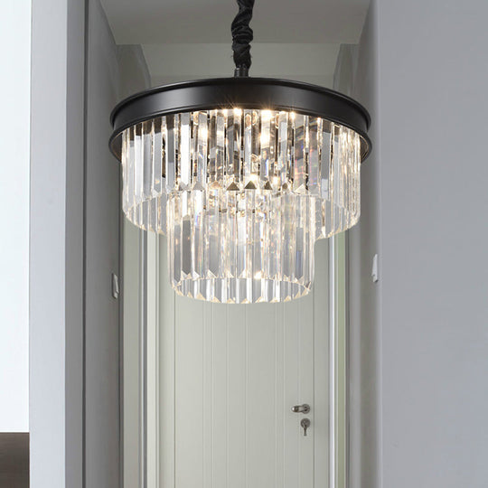 Postmodern Clear Crystal Glass Tiered Ceiling Light Chandelier 9/12-Lights Black 16/23 Wide

This