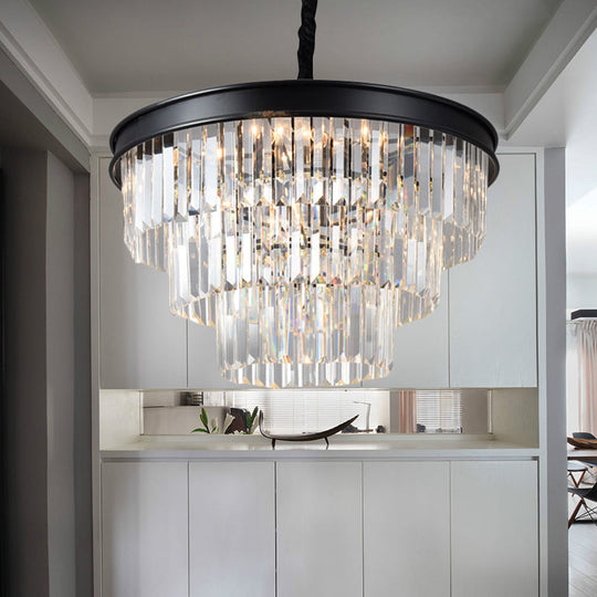 Postmodern Clear Crystal Glass Tiered Ceiling Light Chandelier 9/12-Lights Black 16/23 Wide

This