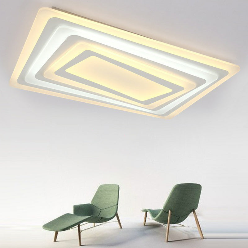 Contemporary Led Flush Mount Light For Living Rooms - White Acrylic Finish