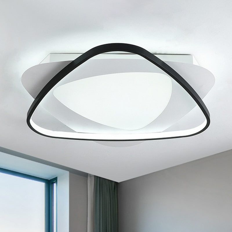 Modern Black Triangle Flush Led Ceiling Light For Bedrooms / 19.5 Remote Control Stepless Dimming