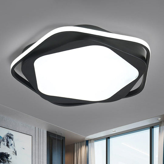 Minimalist Pentagonal Flush Mount Lighting Black Acrylic Led Fixture For Bedroom. Ceiling Light