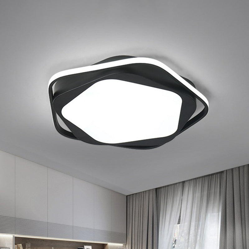 Minimalist Black Led Flush Mount Lighting For Bedroom / Remote Control Stepless Dimming