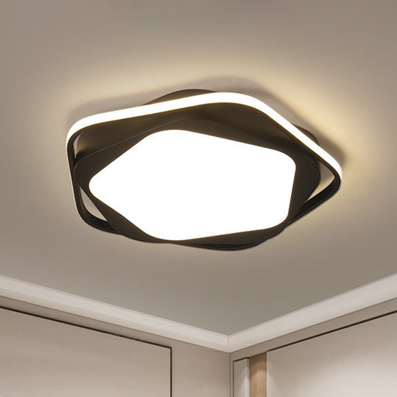 Minimalist Pentagonal Flush Mount Lighting Black Acrylic Led Fixture For Bedroom. / Warm Ceiling