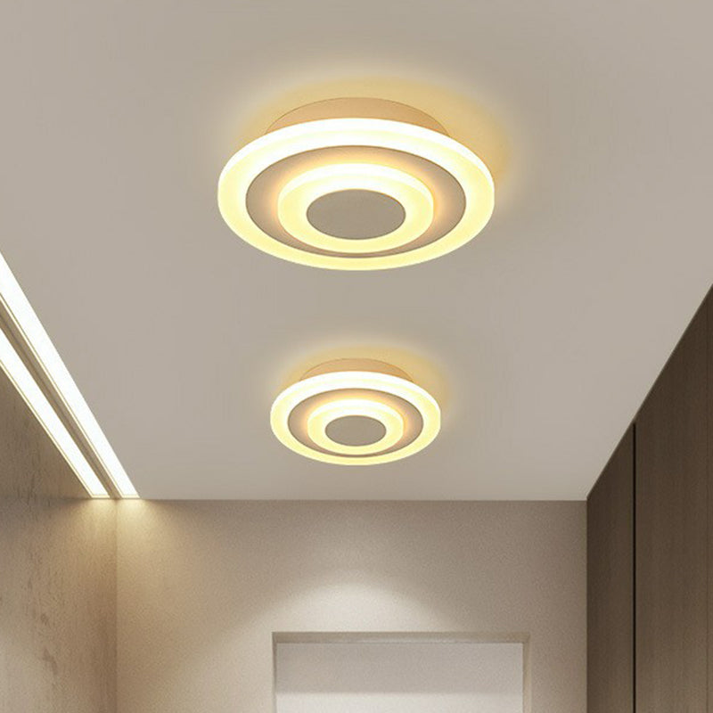 Contemporary Flush Ceiling Light: Geometric Acrylic Led Fixture White / Warm Round