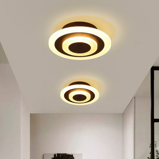 Contemporary Flush Ceiling Light: Geometric Acrylic Led Fixture Coffee / White Round