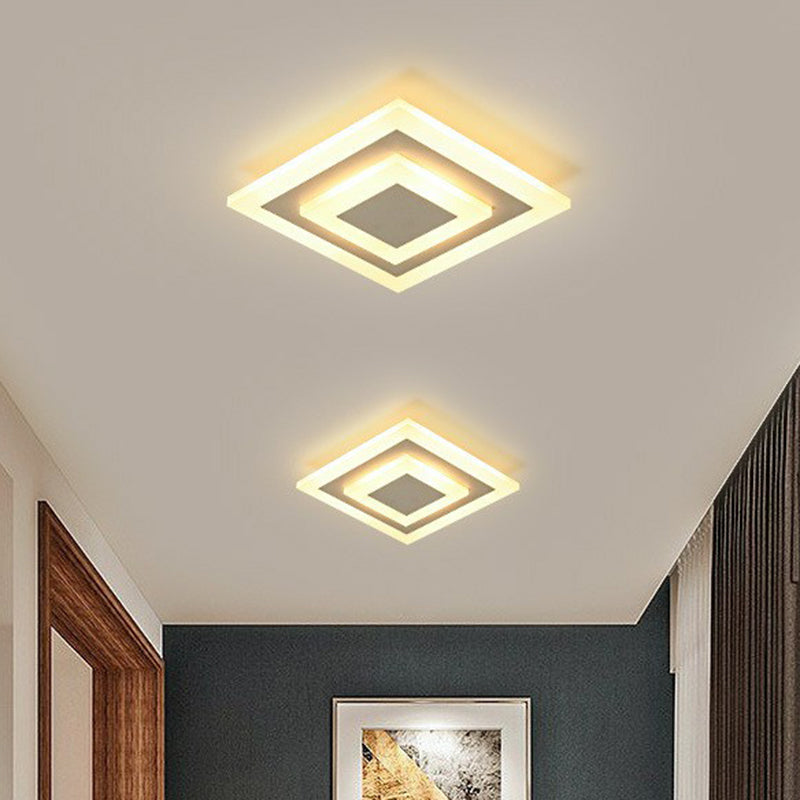Contemporary Flush Ceiling Light: Geometric Acrylic Led Fixture White / Square Plate