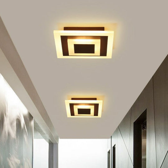 Contemporary Flush Ceiling Light: Geometric Acrylic Led Fixture Coffee / White Square Plate