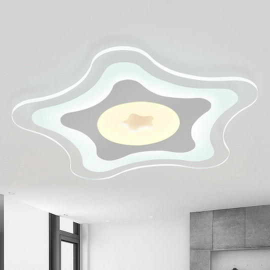 Contemporary Clear Starfish Led Flush Ceiling Light For Kids Bedroom / 8 Inner Warm Outer White