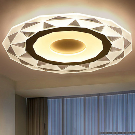 Metallic Circular Led Flush Mount Ceiling Light Fixture In Clear For Modern Living Room