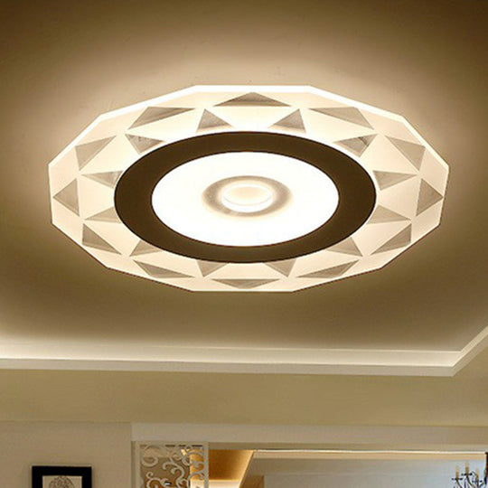 Metallic Circular Led Flush Mount Ceiling Light Fixture In Clear For Modern Living Room / 8 Warm