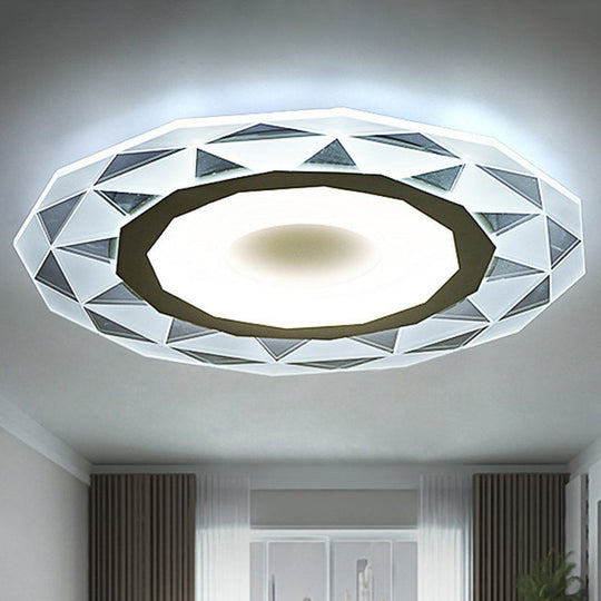 Metallic Circular Led Flush Mount Ceiling Light Fixture In Clear For Modern Living Room / 8 White