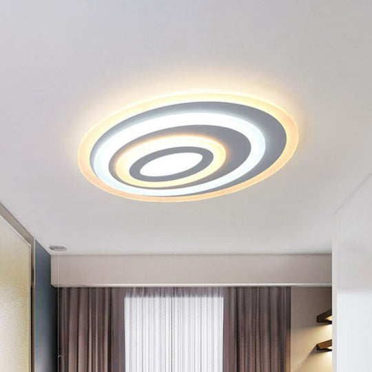 Modern Oval Led Flush Mount Ceiling Light In White Acrylic For Bedrooms / 15.5 Third Gear