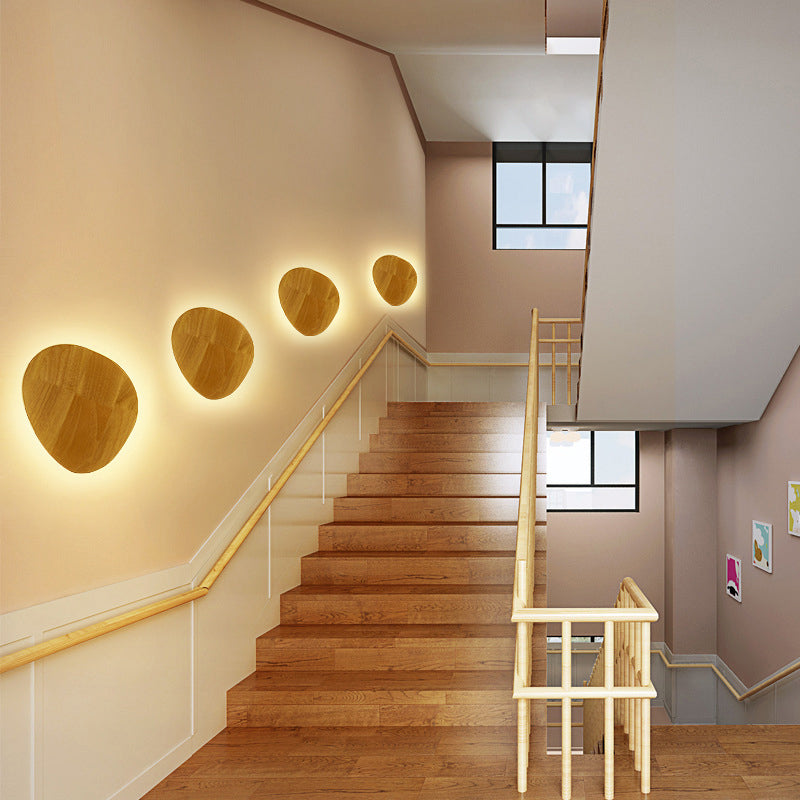 Modern Led Wood Wall Sconce In Beige - Stylish Geometric Living Room Light Fixture