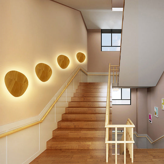 Modern Led Wood Wall Sconce In Beige - Stylish Geometric Living Room Light Fixture