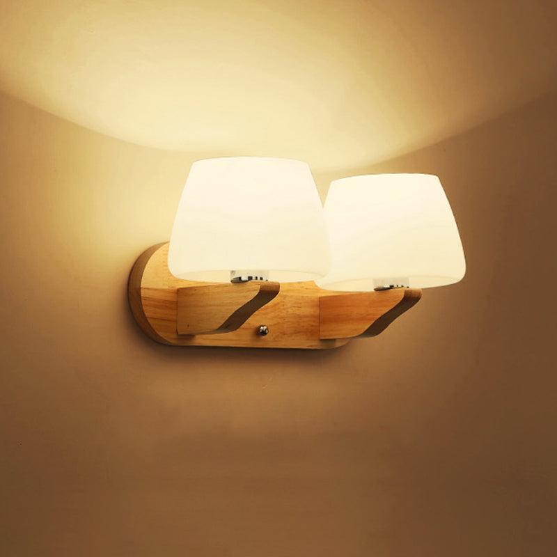 Nordic Style White Glass Bud Wall Sconce Lamp With Wooden Backplate - Modern Lighting Fixture 2 /