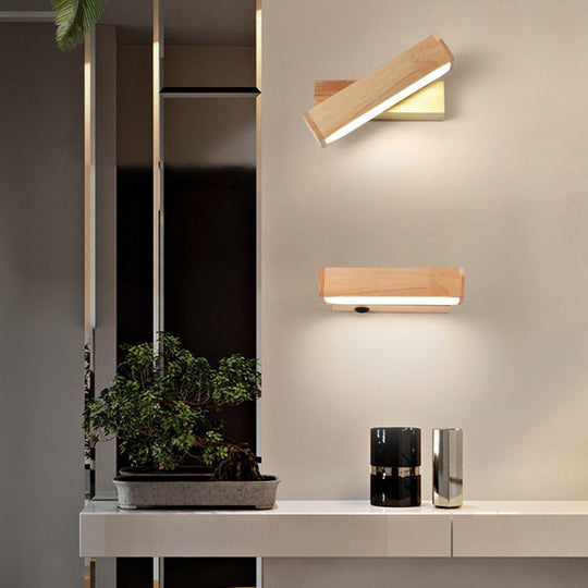 Contemporary Wood Wall Sconce With Acrylic Shade - Single-Bulb Lighting For Corridors / Warm