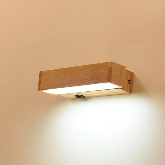 Contemporary Wood Wall Sconce With Acrylic Shade - Single-Bulb Lighting For Corridors