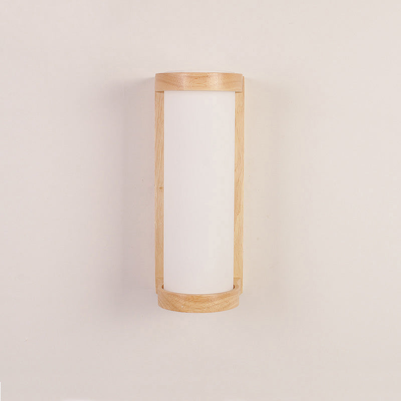 Japanese Cylinder Wall Sconce Lamp - White Glass Bedside Lighting