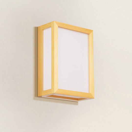 Minimalist White Glass Wall Sconce: Rectangular 2-Head Light With Wooden Frame - Ideal For Corridors