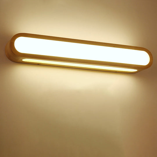 Contemporary Led Sconce Vanity Light For Bedroom - Oval Elongated Acrylic Fixture Wood / 21
