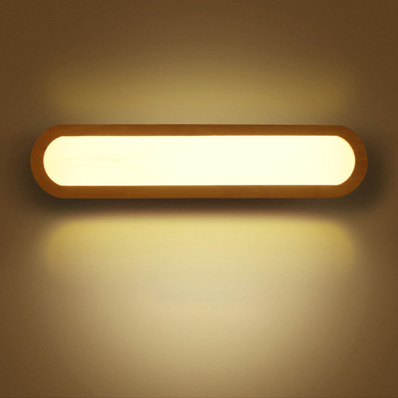 Contemporary Led Sconce Vanity Light For Bedroom - Oval Elongated Acrylic Fixture Wood / 17