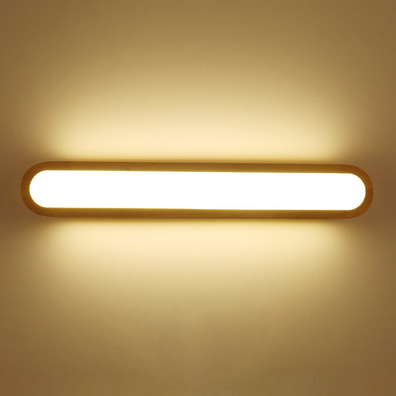 Contemporary Led Sconce Vanity Light For Bedroom - Oval Elongated Acrylic Fixture Wood / 25