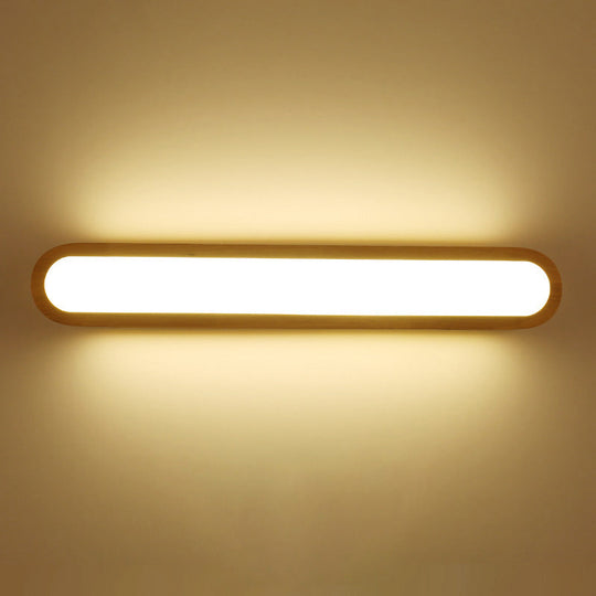 Contemporary Led Sconce Vanity Light For Bedroom - Oval Elongated Acrylic Fixture Wood / 25