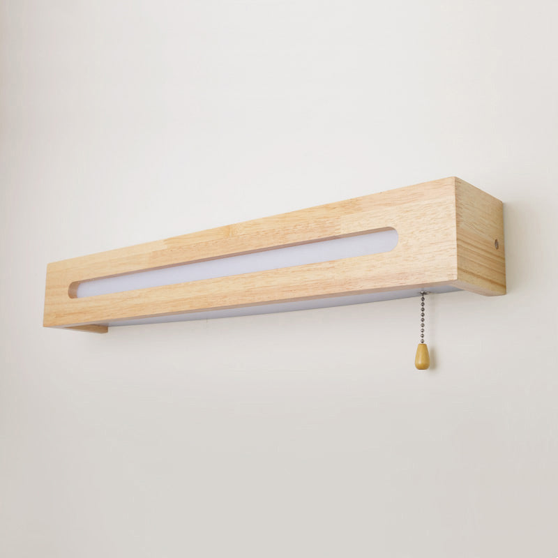 Led Wood Wall Sconce With Pull Chain For Bedside Lighting