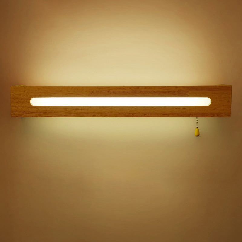 Led Wood Wall Sconce With Pull Chain For Bedside Lighting / 21.5 White