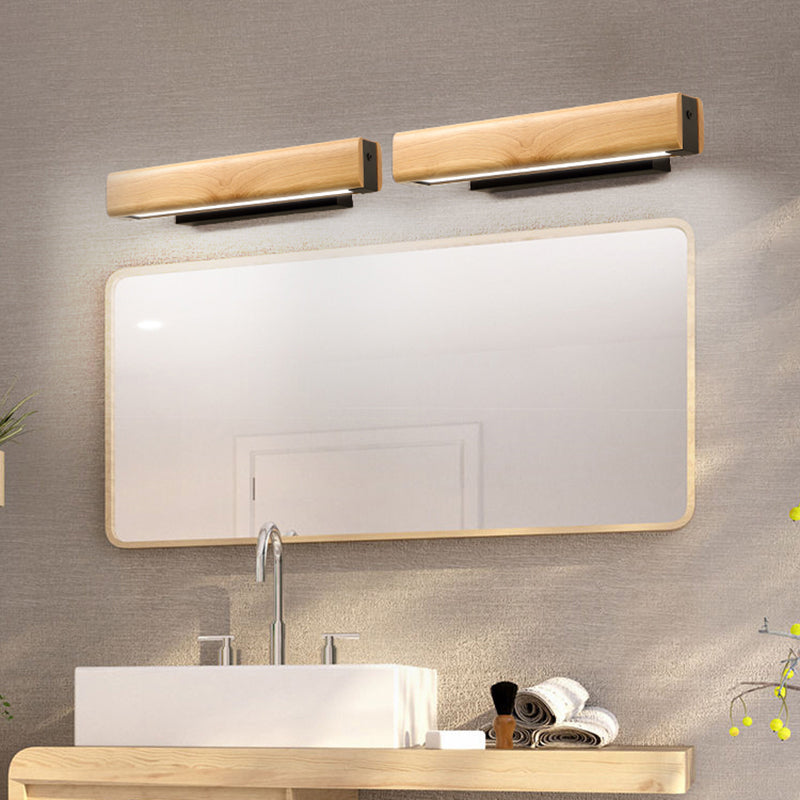 Modern Wood Led Sconce Vanity Light - Rectangular Bathroom Lighting Fixture