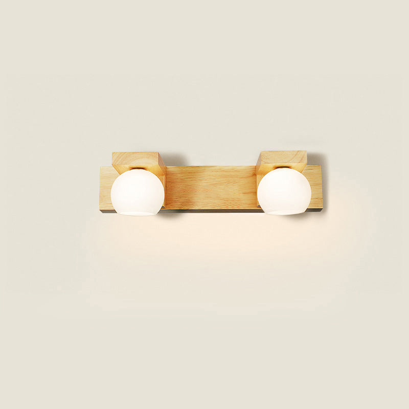 White Glass Led Vanity Light With Wooden Backplate - Simplicity Globe Wall Sconce For Bathroom 2 /