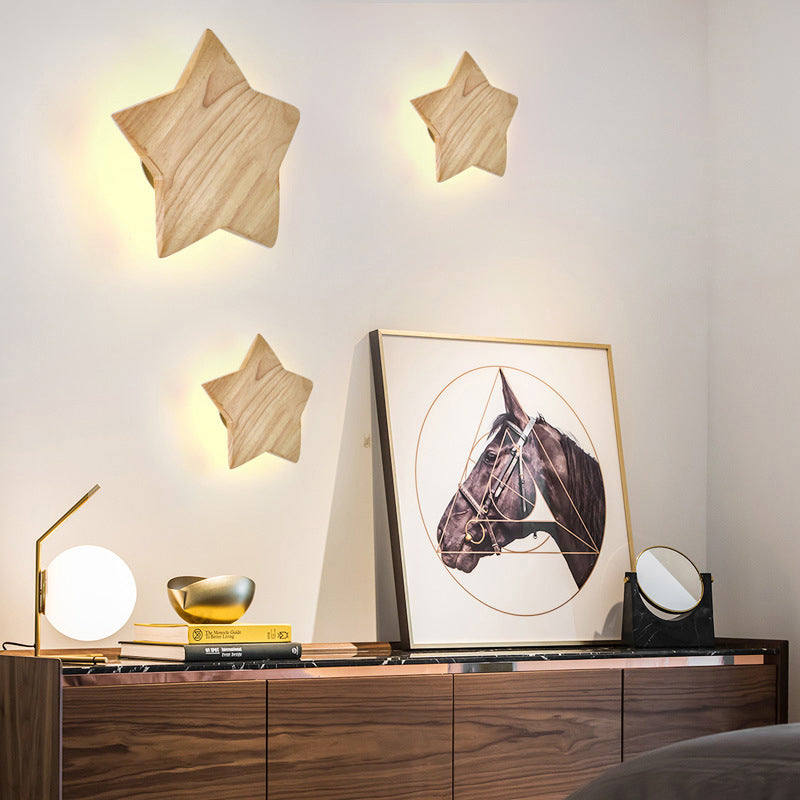 Modern Wood Star Led Wall Sconce - Stylish Contemporary Living Room Lighting / 7