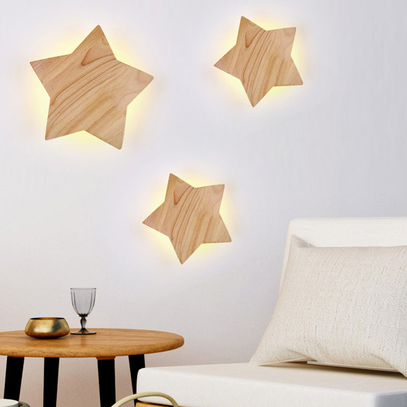 Modern Wood Star Led Wall Sconce - Stylish Contemporary Living Room Lighting