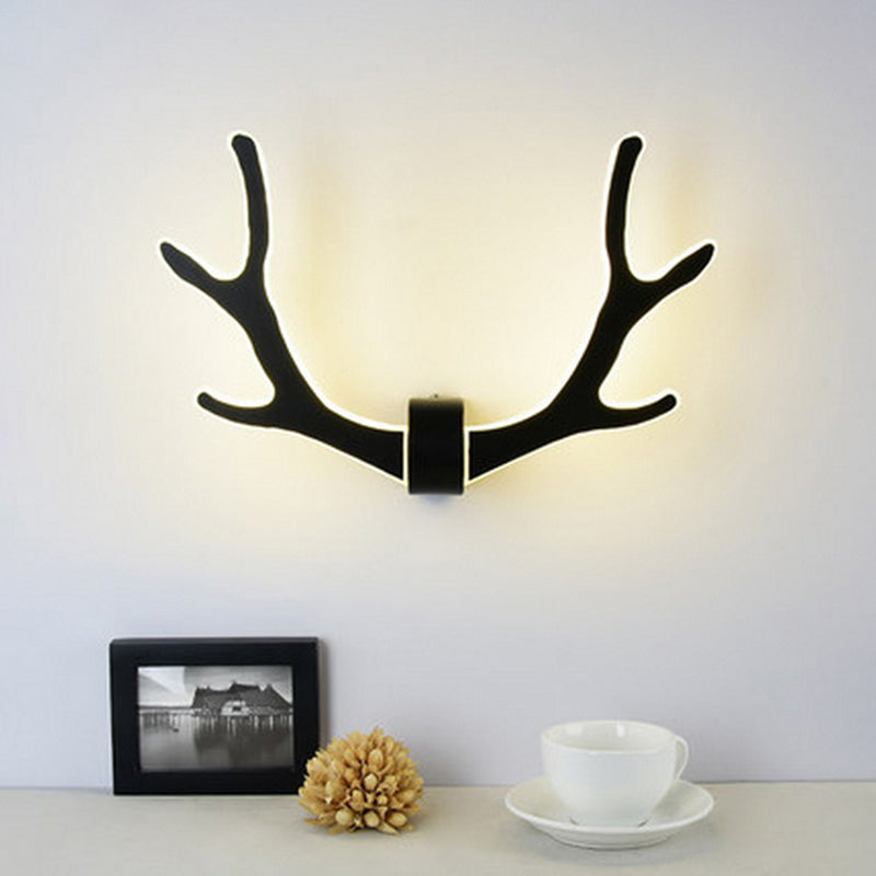Nordic Style Wooden Antler Wall Sconce Lamp With Led Lighting - Ideal For Corridor Black