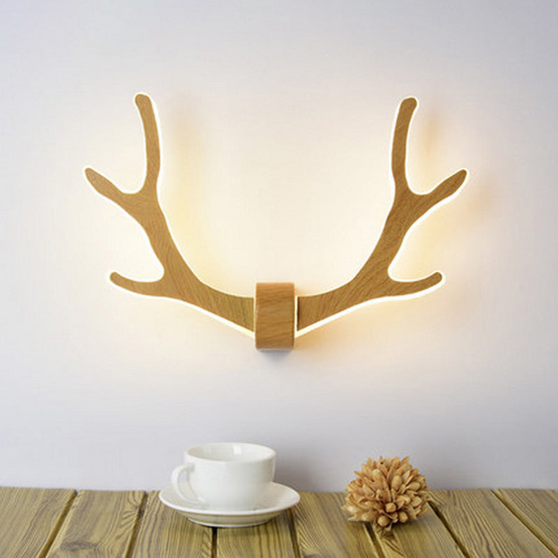 Nordic Style Wooden Antler Wall Sconce Lamp With Led Lighting - Ideal For Corridor