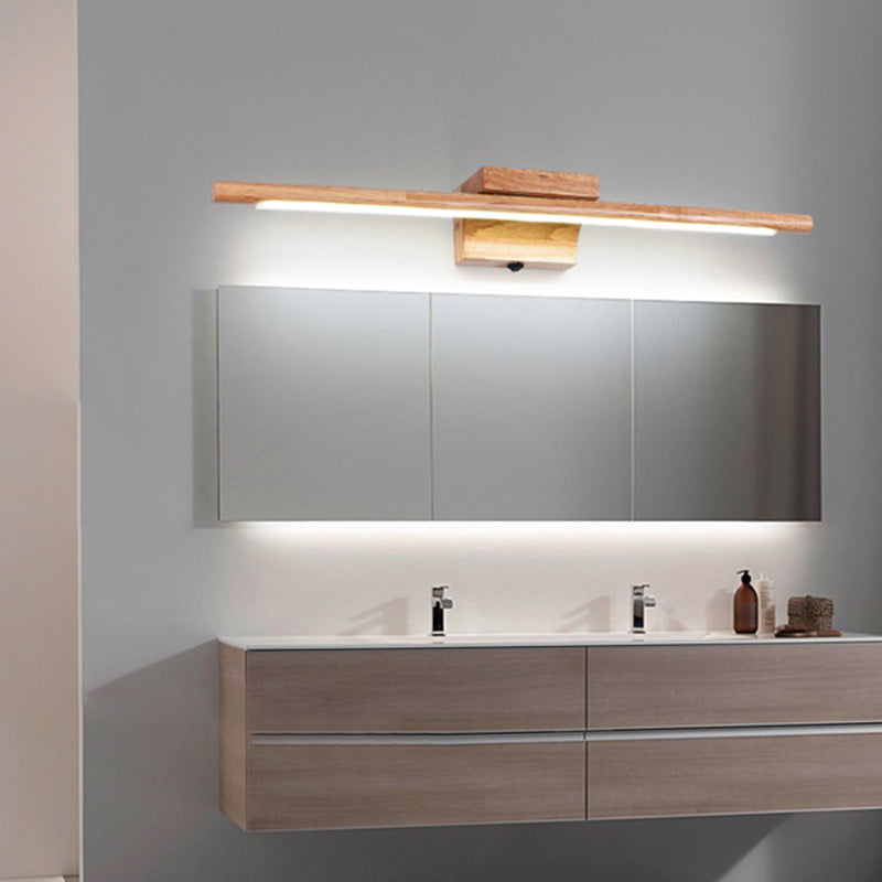Wooden Nordic Led Vanity Sconce - Stick Shaped Wall Lighting In Beige Wood