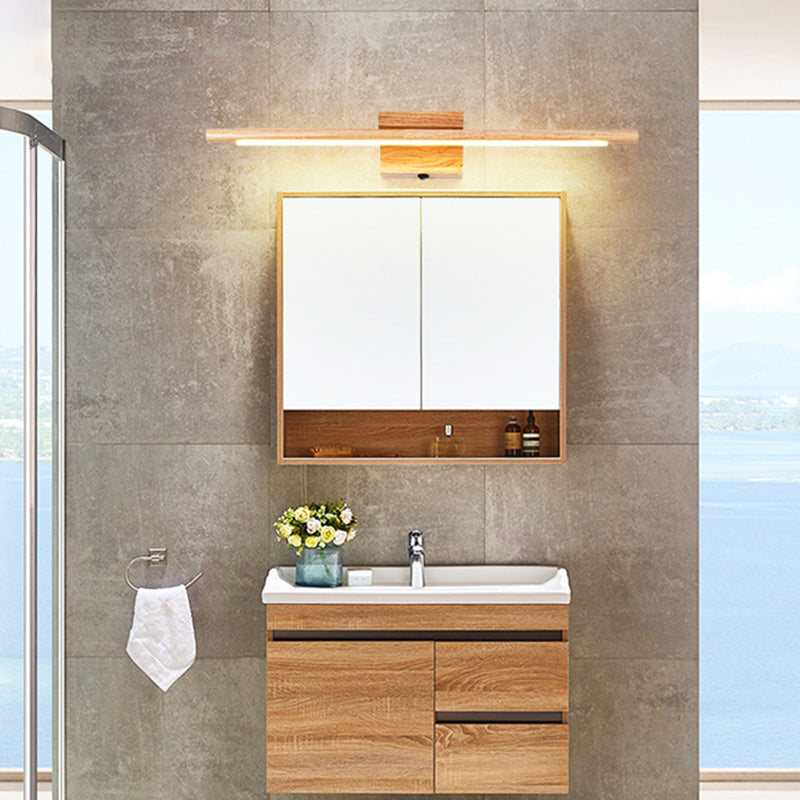 Wooden Nordic Led Vanity Sconce - Stick Shaped Wall Lighting In Beige