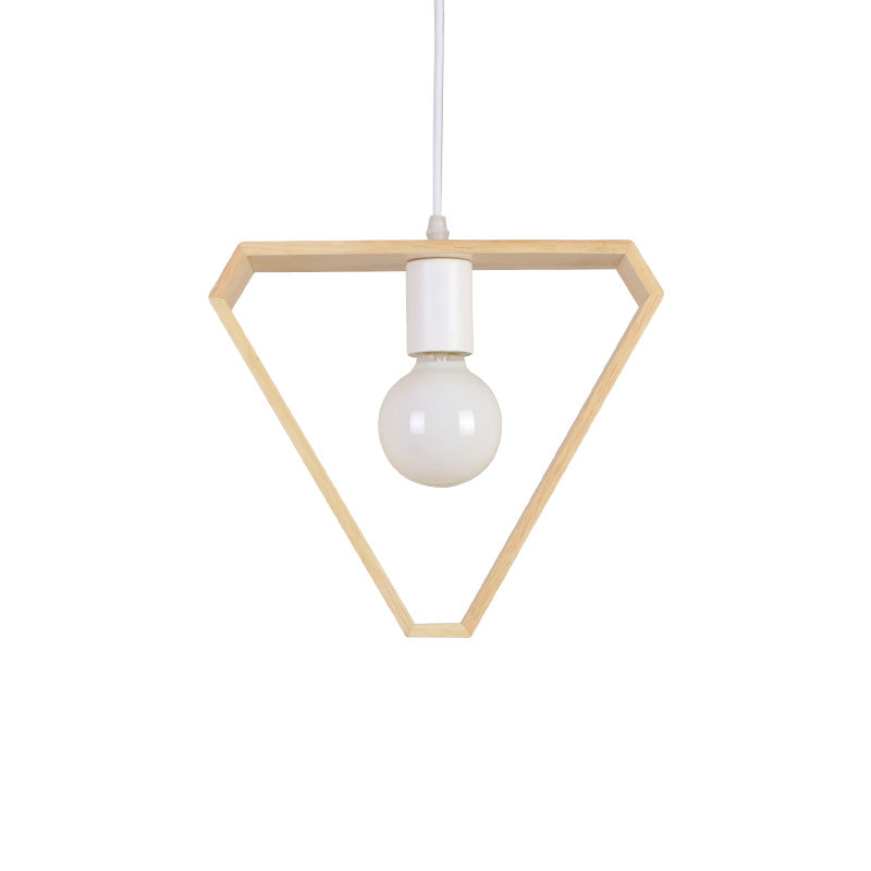 Modern Geometric Wood Pendant Light With Single Bulb For Suspension / Triangle