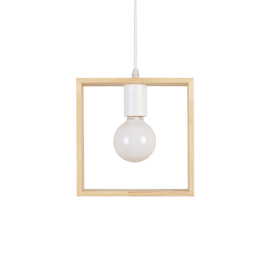 Modern Geometric Wood Pendant Light With Single Bulb For Suspension / Square