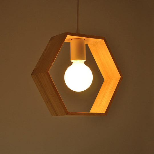 Modern Geometric Wood Pendant Light With Single Bulb For Suspension