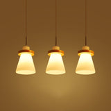 Japanese Style White Glass Conical Pendant Ceiling Light For Dining Room