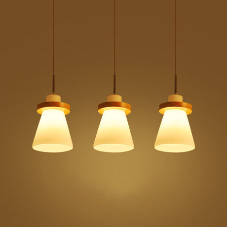 Japanese Style White Glass Conical Pendant Ceiling Light For Dining Room