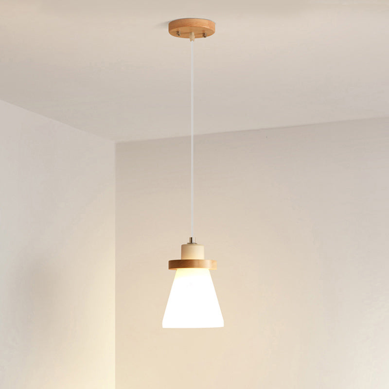 Japanese Style White Glass Conical Pendant Ceiling Light for Dining Room