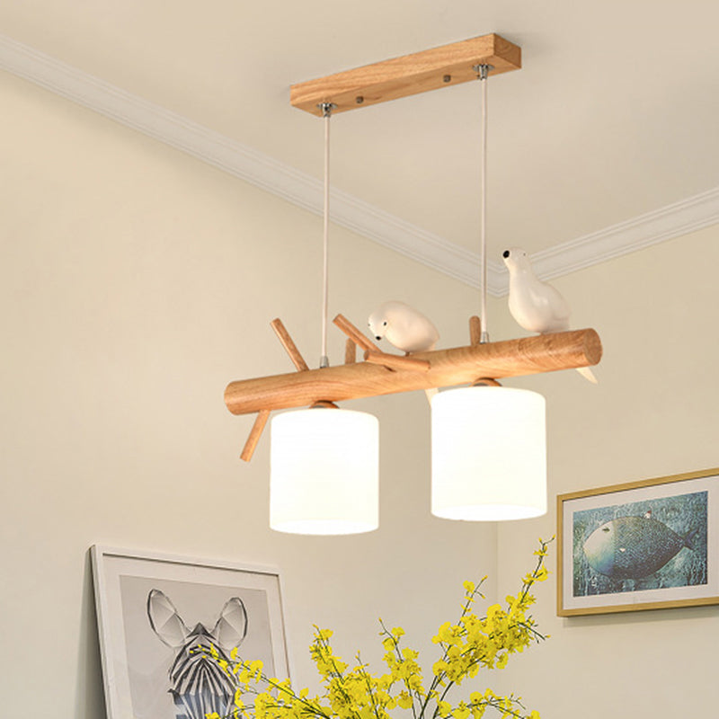 Modern Branch Island Pendant Light With Led Wood Dining Room Ceiling And Cream Glass Shade 2 /