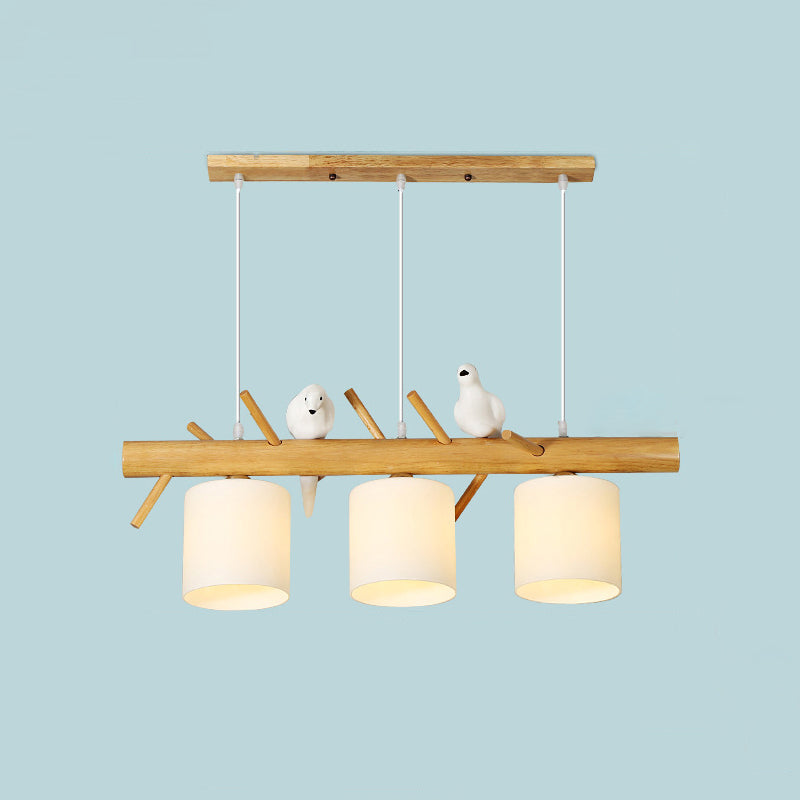 Modern Branch Island Pendant Light With Led Wood Dining Room Ceiling And Cream Glass Shade